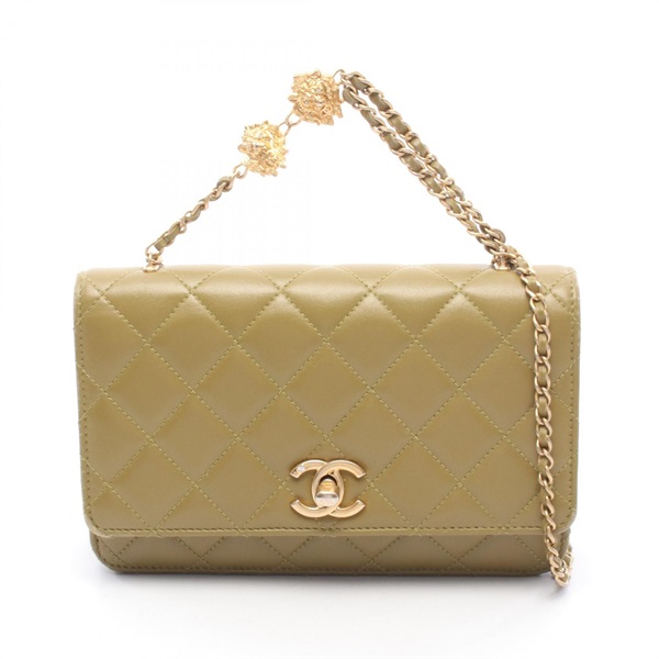 CHANEL Matelasse Chain Shoulder Crossbody Handbag leather Khaki GHW Used CC