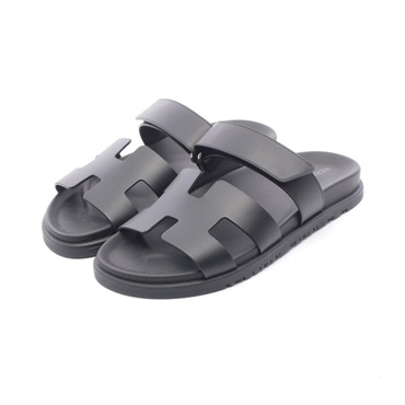 HERMES Shipre Sandals leather Black #38 Used Women