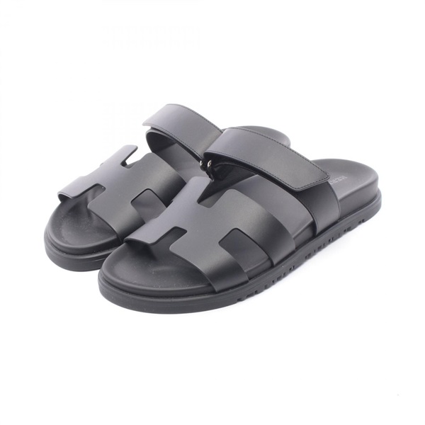 HERMES Shipre Sandals leather Black #38 Used Women