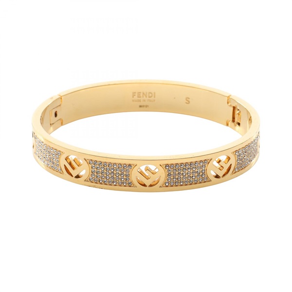 FENDI F is Bangle Gold Plated Rhinestone #S Used Women