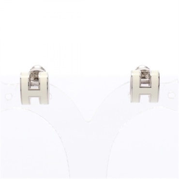 HERMES MINI POP H Pierced earrings Stainless Steel SHW Beige Used Women