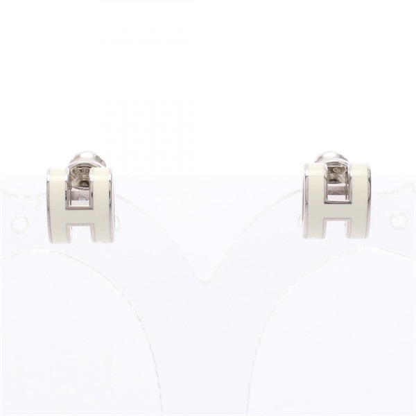 HERMES MINI POP H Pierced earrings Stainless Steel SHW Beige Used Women
