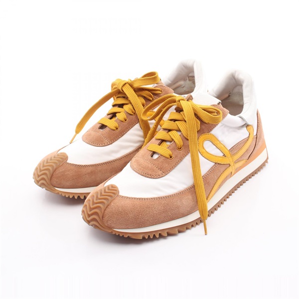 LOEWE flow runner sneakers Suede Nylon White Brown #42 Used mens