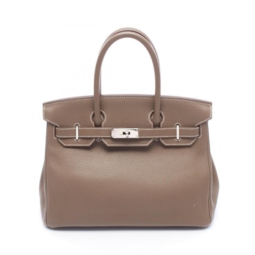 HERMES Birkin 30 Handbag Clemence Leather Grey Etoupe Gray SHW Used Women R