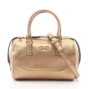 Salvatore Ferragamo Gancini Shoulder Crossbody Handbag leather Gold Used Women