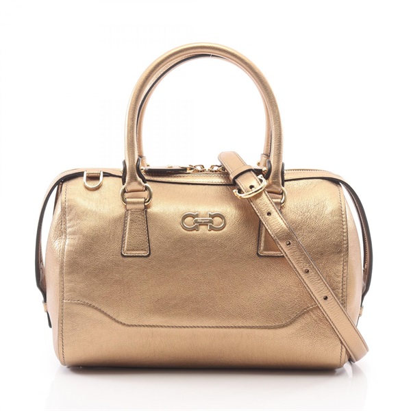 Salvatore Ferragamo Gancini Shoulder Crossbody Handbag leather Gold Used Women