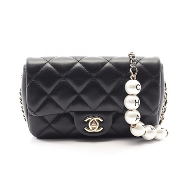 CHANEL Matelasse Small Flap Chain Shoulder Crossbody Bag leather Black GHW Used