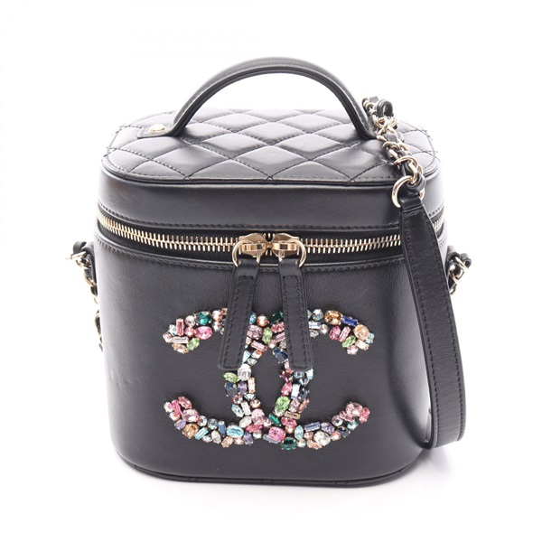 CHANEL Crystal Mania Matelasse COCO Mark Chain Shoulder Vanity Bag leather Used