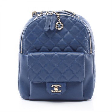 CHANEL Matelasse Rucksack Backpack Grained Calfskin leather Blue GHW Used Women