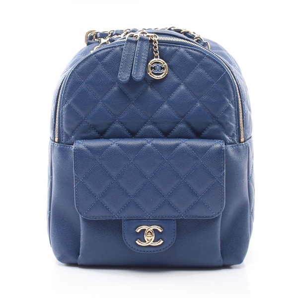 CHANEL Matelasse Rucksack Backpack Grained Calfskin leather Blue GHW Used Women