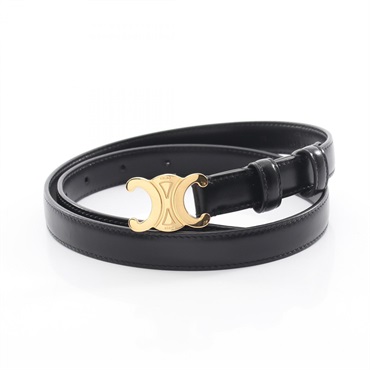 CELINE Triomphe belt leather Black GHW #70 Used Women