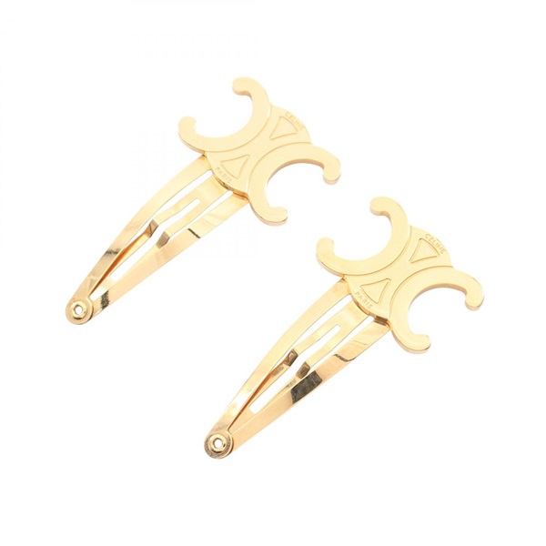 CELINE Triomphe Hairpin Hair Clips Gold Plated Used Women
