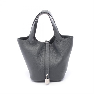 HERMES Picotin Lock PM Tote Handbag Clemence leather Gray Used Women SHW