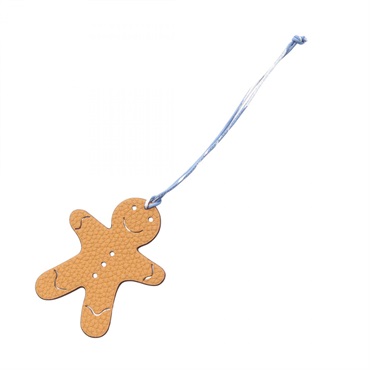 HERMES Petit H Gingerbread Man Bag Charm Chevre Clemence leather Sesame Cassis