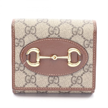 GUCCI Horsebit 1955 GG Supreme Bi-fold wallet 621891 leather canvas Beige Used