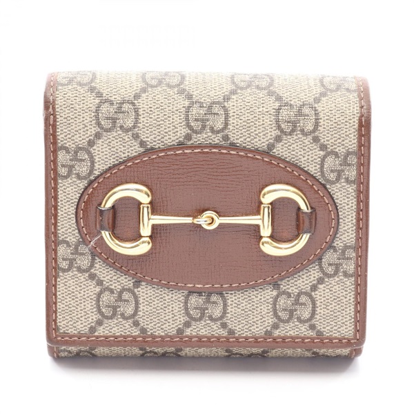 GUCCI Horsebit 1955 GG Supreme Bi-fold wallet 621891 leather canvas Beige Used