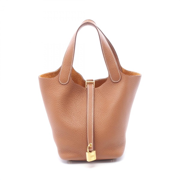 HERMES Picotin Lock PM Handbag Clemence leather Brown Gold Used Women B GHW