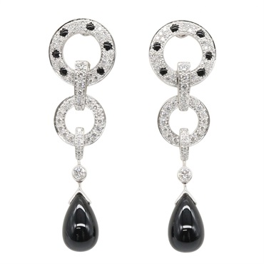 CARTIER Panthere Diamond Onyx Pierced Earrings 18KWG White Gold Black Used Women