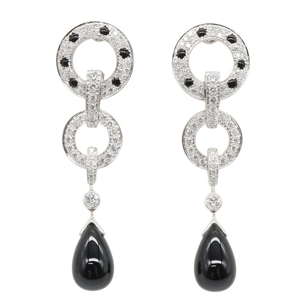 CARTIER Panthere Diamond Onyx Pierced Earrings 18KWG White Gold Black Used Women
