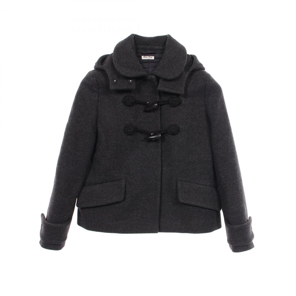 Miu Miu Short Hooded Duffel Coat Jacket #38 ML359 wool Gray Used Women