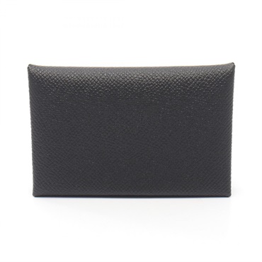 HERMES Calvi coin purse wallet W Epsom Black Used Women SHW