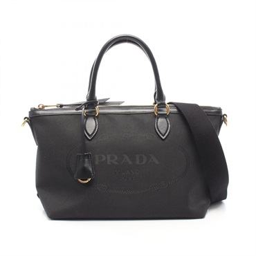 PRADA LOGO JACQUARD Shoulder Crossbody Handbag 1BA104 canvas leather Black Used