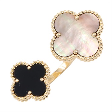 Van Cleef & Arpels Magic Alhambra Entre Doi Onyx MOP Ring 18KYG Women Size #5.5