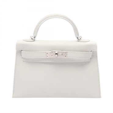 HERMES Mini Kelly II Sellier Shoulder Handbag Epsom leather White SHW Women G