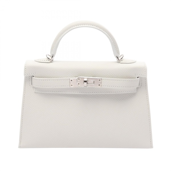 HERMES Mini Kelly II Sellier Shoulder Handbag Epsom leather White SHW Women G