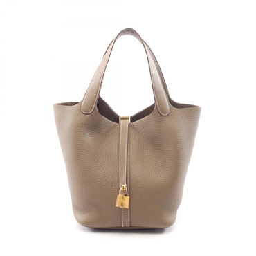 HERMES Picotin Lock MM Tote Handbag Clemence leather Gray Etoupe Grey GHW K