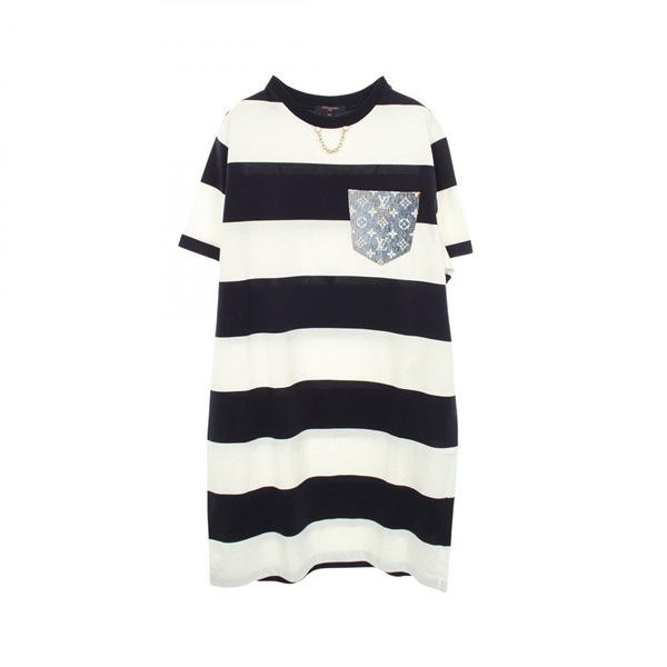 LOUIS VUITTON Stripe Monogram Short sleeved Dress RW221J LO7 FMDR39 cotton #XXL