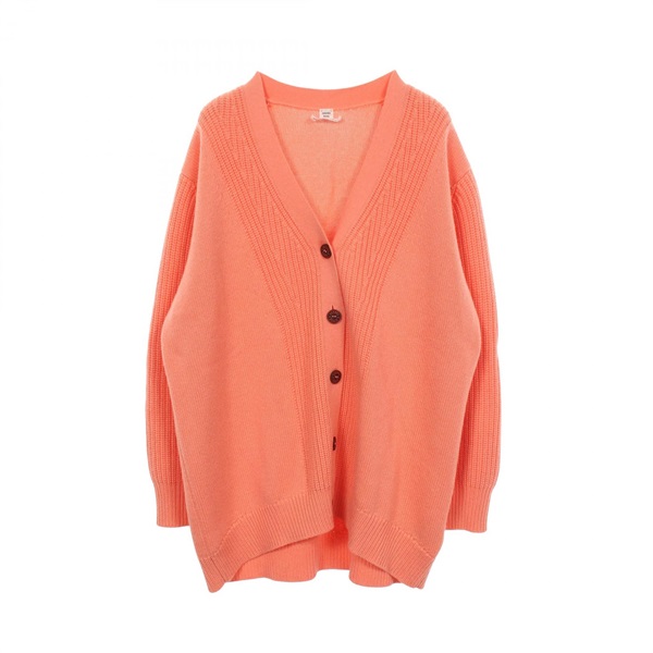 HERMES V Neck Cardigan Top 3E2702D1 silk cashmere Orange Used Women #40