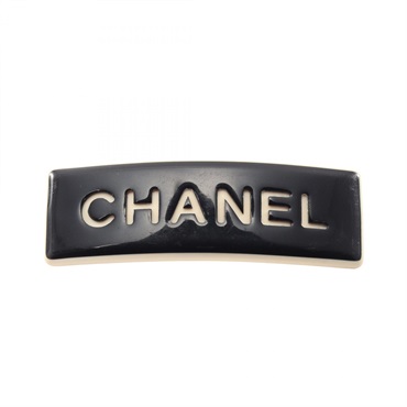 CHANEL logo Valletta Hair Clip Plastic Black White Used Women Coco CC