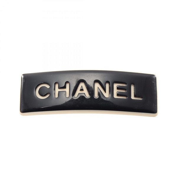 CHANEL logo Valletta Hair Clip Plastic Black White Used Women Coco CC
