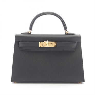 HERMES Mini Kelly 2 Outside Stitched shoulder Handbag G Epsom leather Black GHW