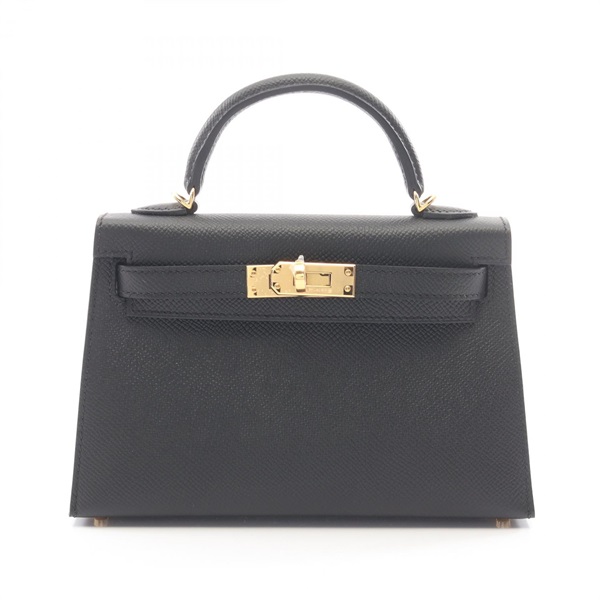 HERMES Mini Kelly 2 Outside Stitched shoulder Handbag G Epsom leather Black GHW