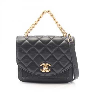 CHANEL Matelasse chain crossbody shoulder Bag Calfskin leather Black Used GHW