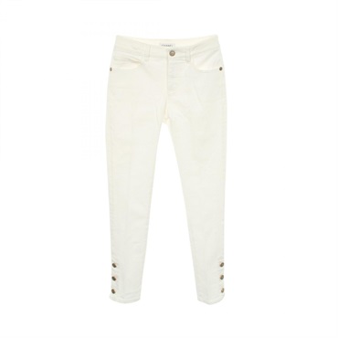 CHANEL COCO Mark Button Denim Pants #34 P60583V46160 cotton White Used Women