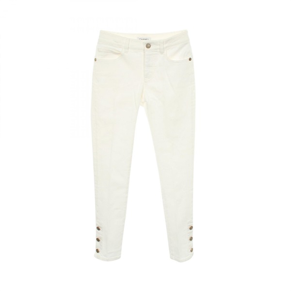 CHANEL COCO Mark Button Denim Pants #34 P60583V46160 cotton White Used Women