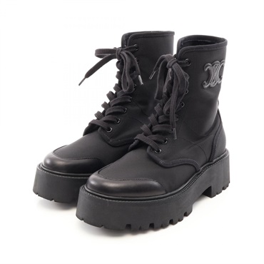 CELINE Bulky Lace-up Platform Short Boots #37 Nylon leather Black Used Women
