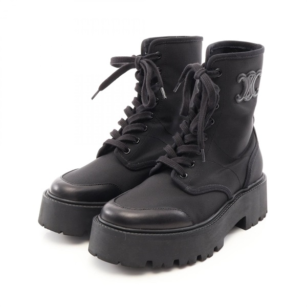CELINE Bulky Lace-up Platform Short Boots #37 Nylon leather Black Used Women