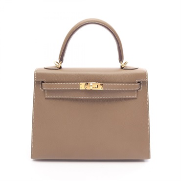 HERMES Kelly 25 Sellier Shoulder Handbag Epsom leather Etoupe Grey GHW Used D