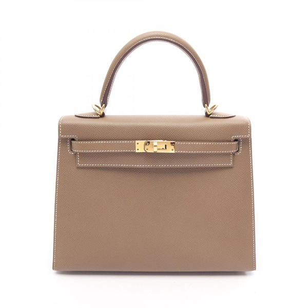 HERMES Kelly 25 Sellier Shoulder Handbag Epsom leather Etoupe Grey GHW Used D