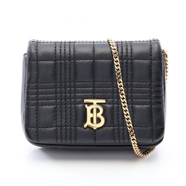 BURBERRY quilting chain Shoulder crossbody hand Bag leather Black Used Women