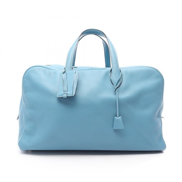 HERMES Victoria 50 Boston Handag Clemence leather New Blue Jean SHW Used C