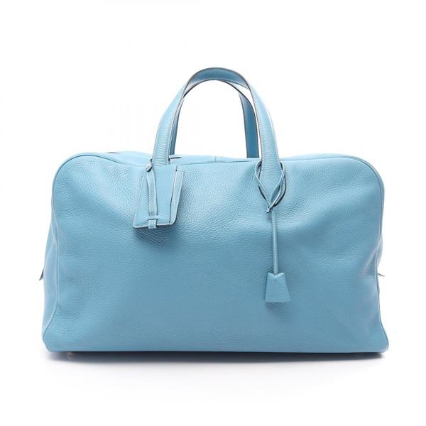 HERMES Victoria 50 Boston Handag Clemence leather New Blue Jean SHW Used C