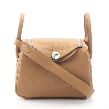 HERMES Lindy Mini Shoulder Crossbody Handbag Clemence leather Biscuit SHW G