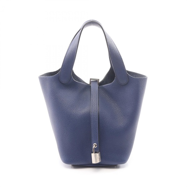 HERMES Picotin Lock PM Tote Handbag D Taurillon Clemence Blue encre Used SHW