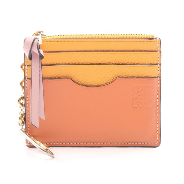 LOEWE Anagram Square Coin Card Holder Keyring purse C821SQLX03 leather Brown