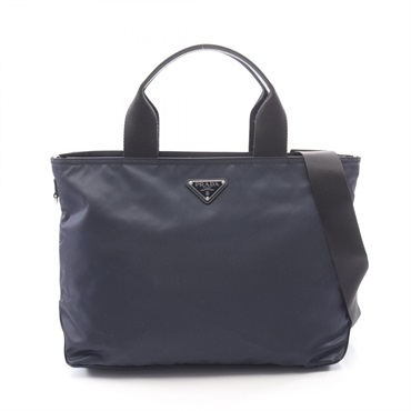 PRADA VELA Shoulder Crossbody Handbag 1BG867 Nylon Saffiano leather Navy Used